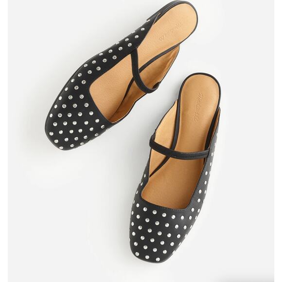 Madewell Greta Ballet Flat Mules 6.5 NWT Black Leather Stud Mary Jane NW207 - Picture 3 of 5